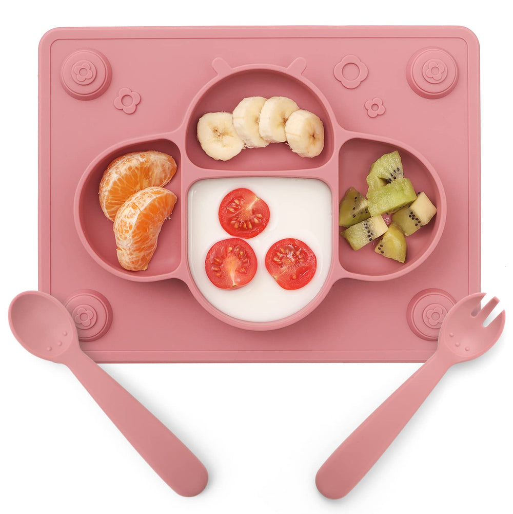 ROCCED suction placemat with four corner cups keeps meals tidy and reduces spills