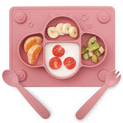 ROCCED suction placemat with four corner cups keeps meals tidy and reduces spills