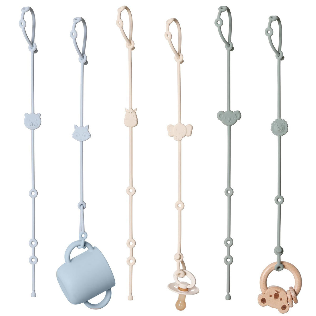 ROCCED Toy Straps with six animal designs keep toys engaging during playtime.