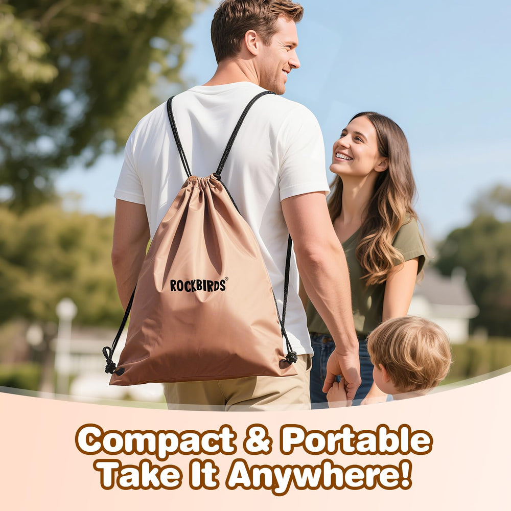 RockBIRDS portable storage bag keeps the bed neatly packed for trips.