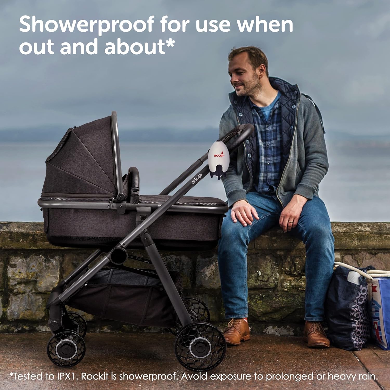 Rockit being used during errands and travel with calm baby