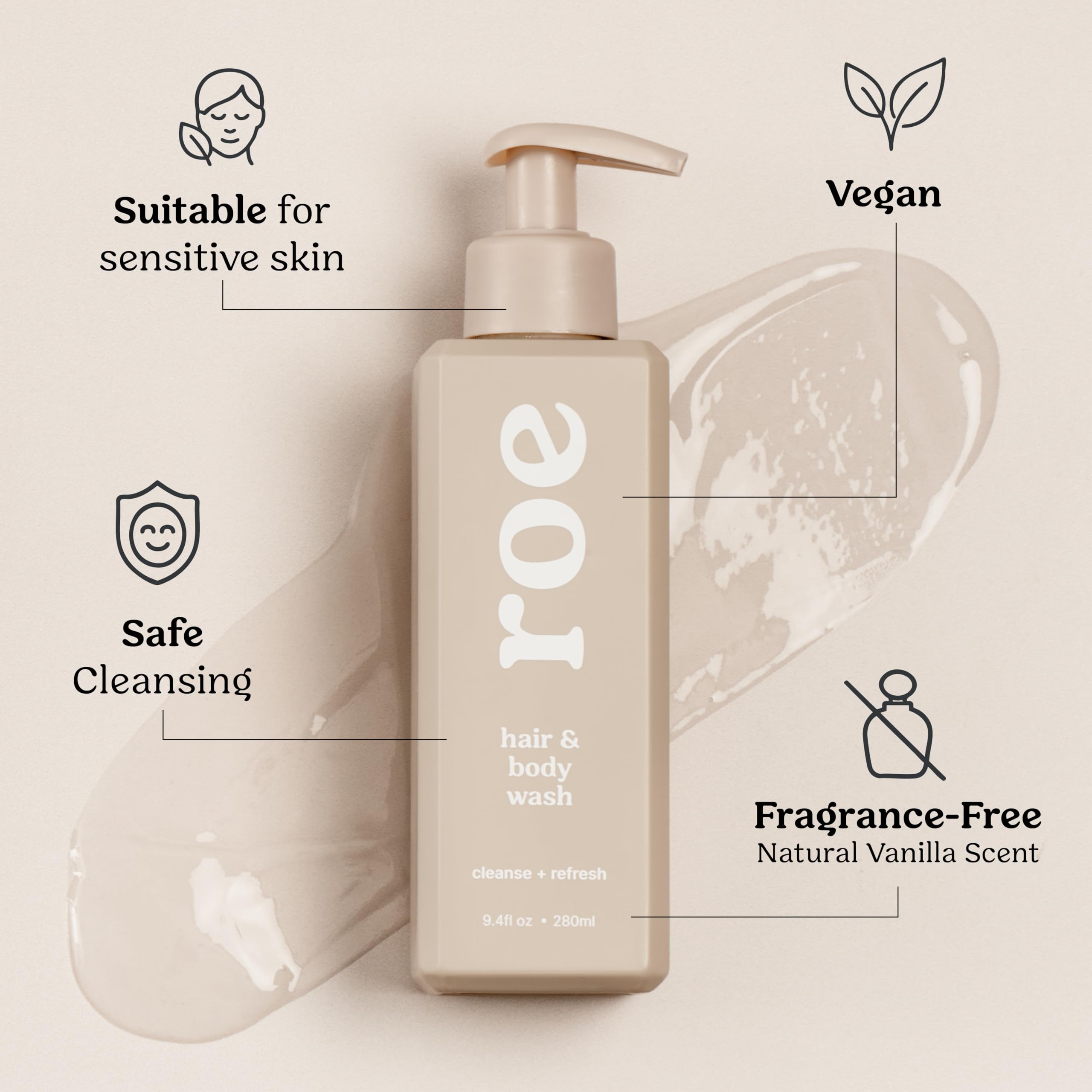 Roe Wellness Toddler & Baby Body Wash & Shampoo – Gentle, Safe, Vegan Care for Sensitive Skin | 9.4 oz