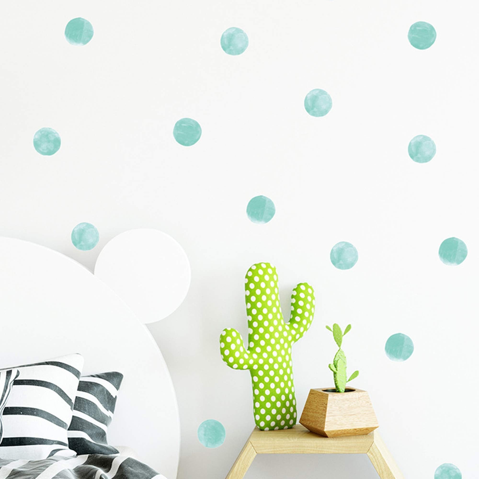 ROFARSO 120 decals cyan polka dots pack for easy nursery wall decoration and playroom vibes