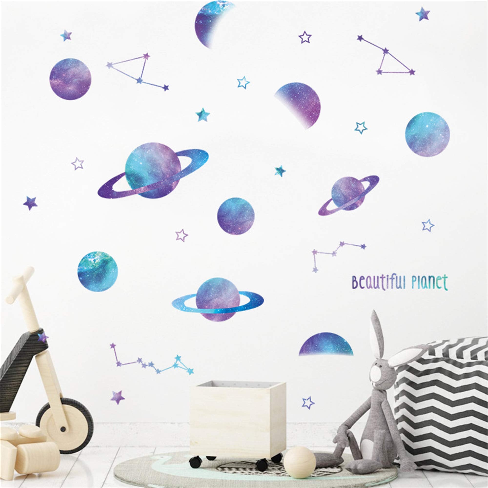 ROFARSO beautiful blue planets wall stickers brighten nurseries with vibrant outer space imagery.