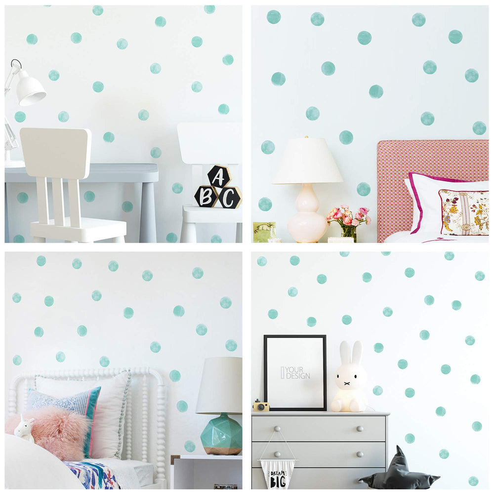 ROFARSO polka-dots wall decals cyan 2.2-inch for removable color pops