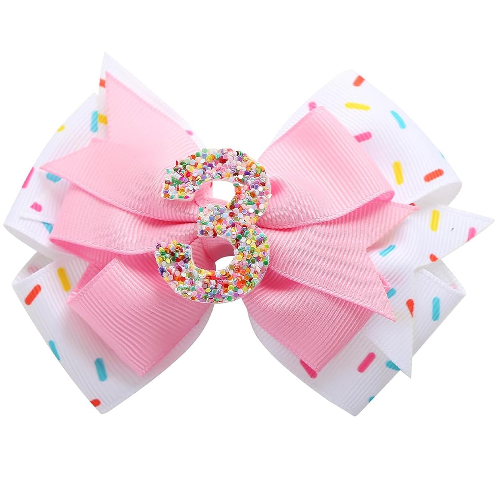 Roffiy sparkling birthday hair bow pink with glitter and safe clip for toddlers