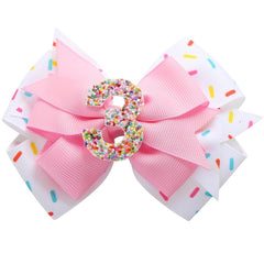 Roffiy sparkling birthday hair bow pink with glitter and safe clip for toddlers