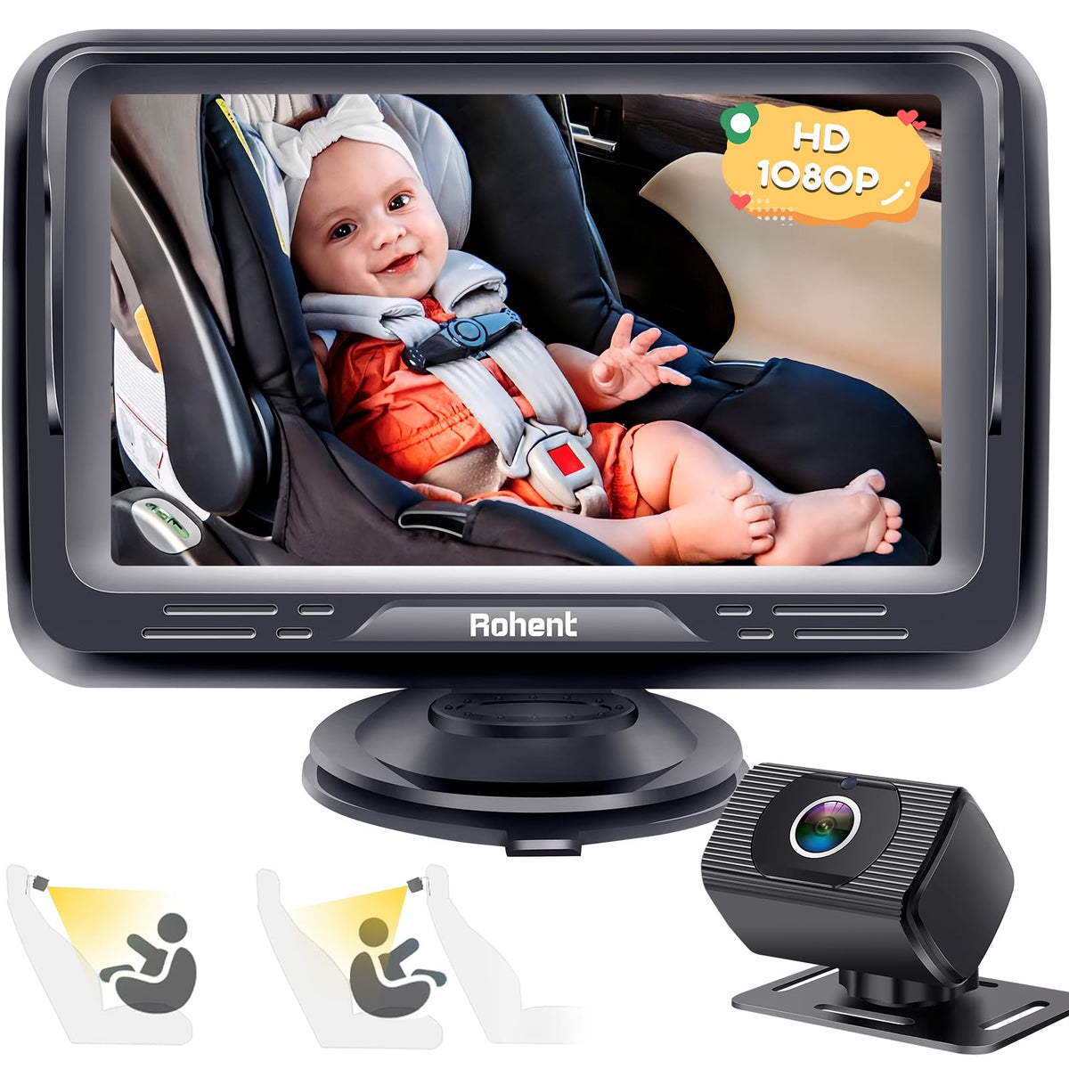 Rohent baby car camera 1080p front view for clear daytime monitoring