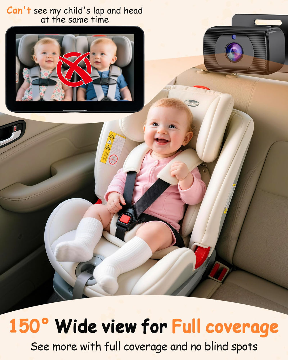 Rohent camera 360-degree rotation for flexible viewing from the backseat.