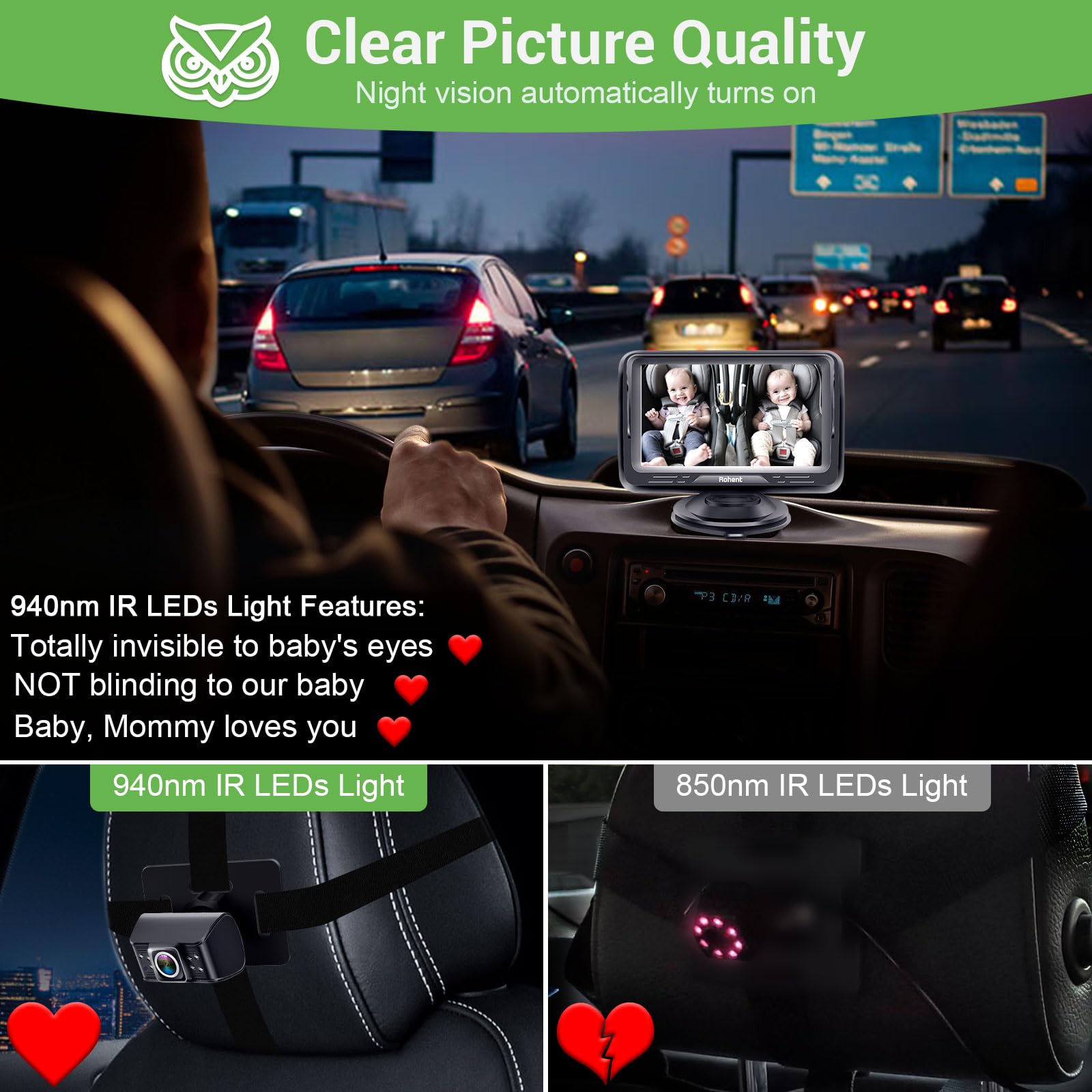 Rohent headrest strap keeps the camera stable during road trips.