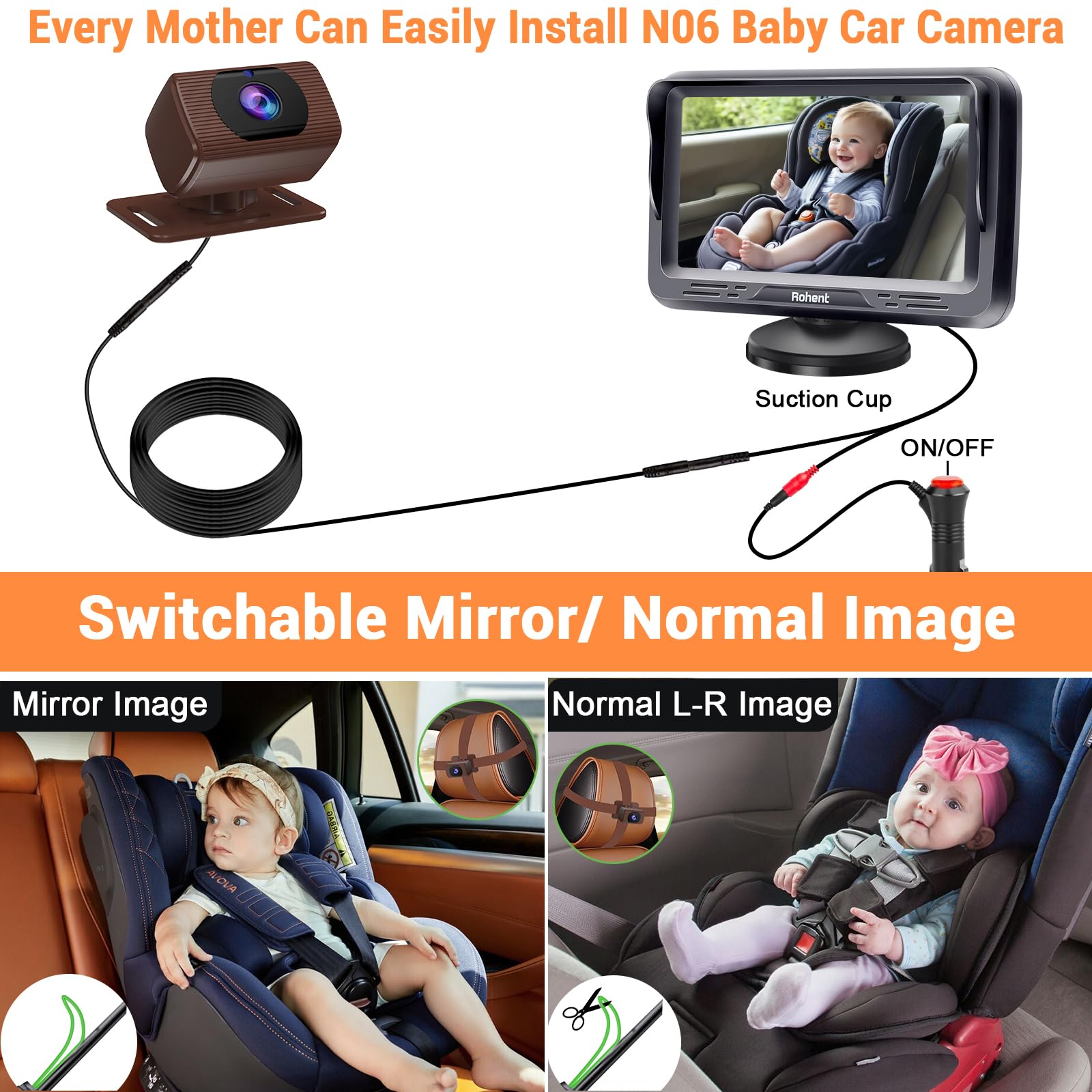 Rohent baby car camera night vision demonstrating clear footage in low light