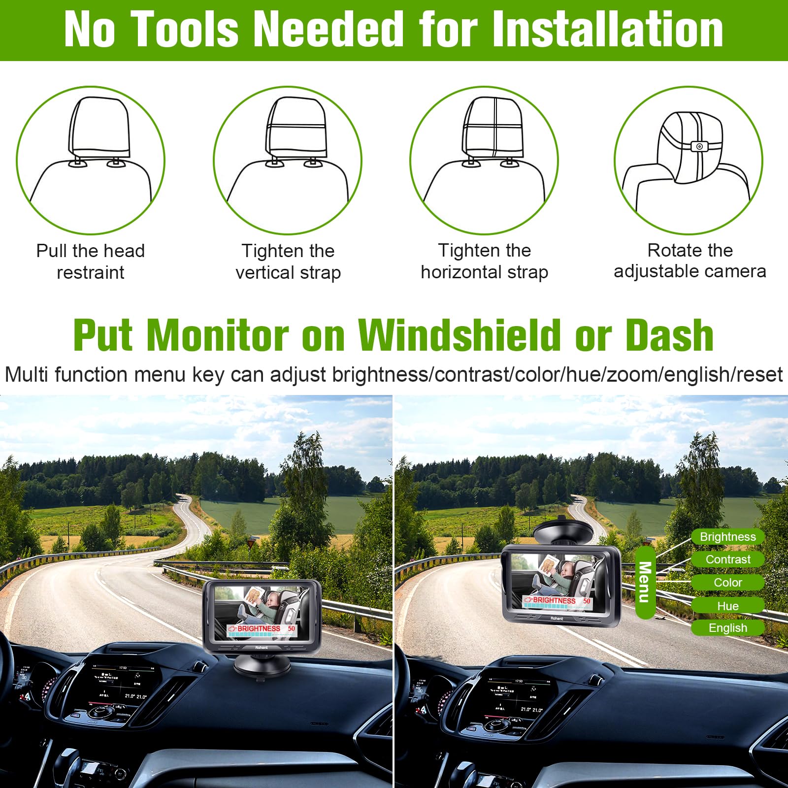 Rohent car camera 1080p HD video for real-time baby monitoring