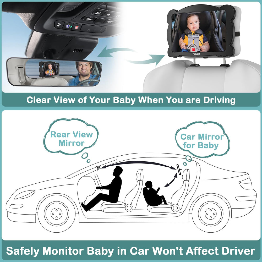 Rohent carseat mirror attaches to headrest with secure fit