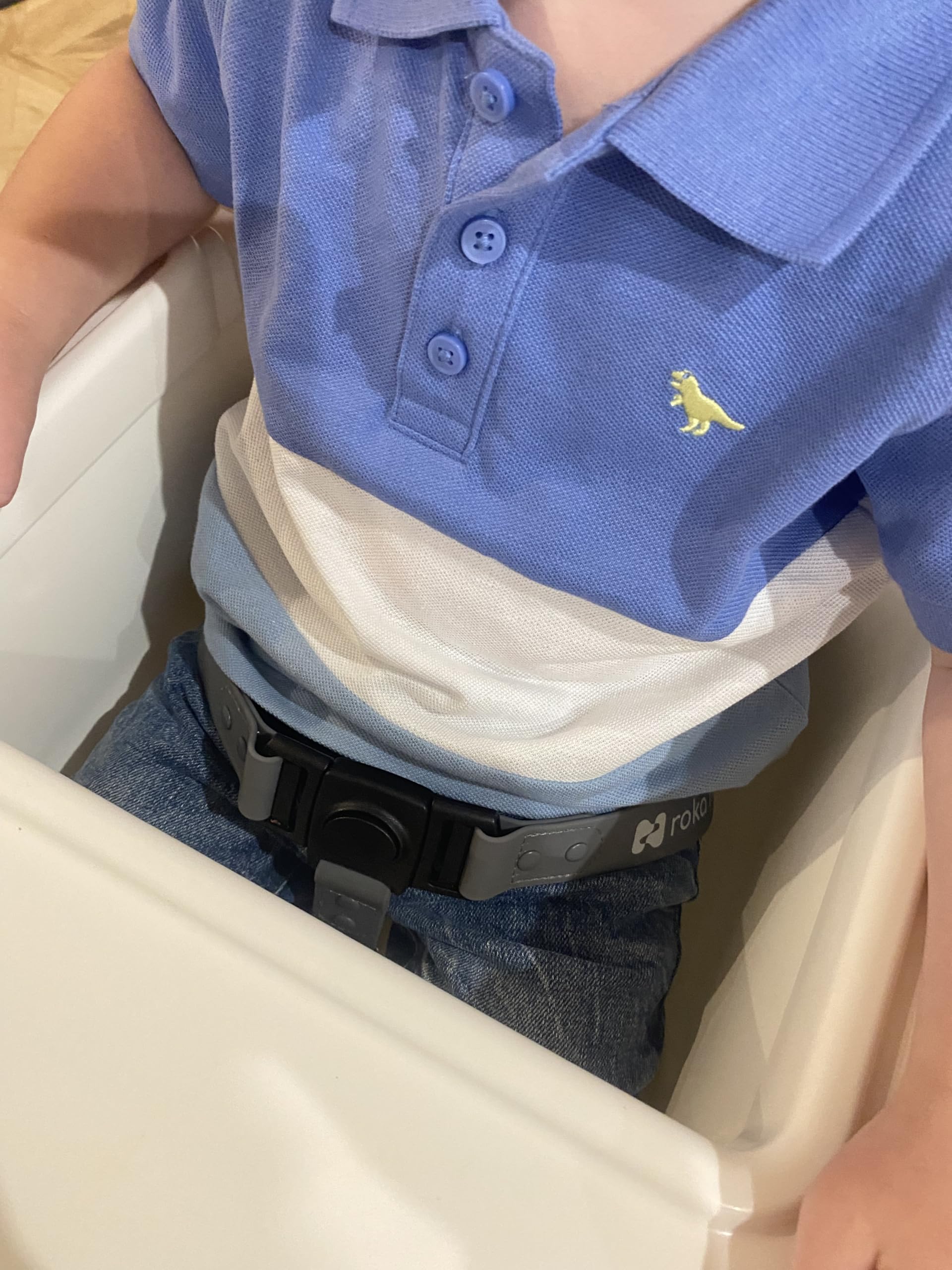 Roka Harness secure-fit closeup shows snug strap during meals.