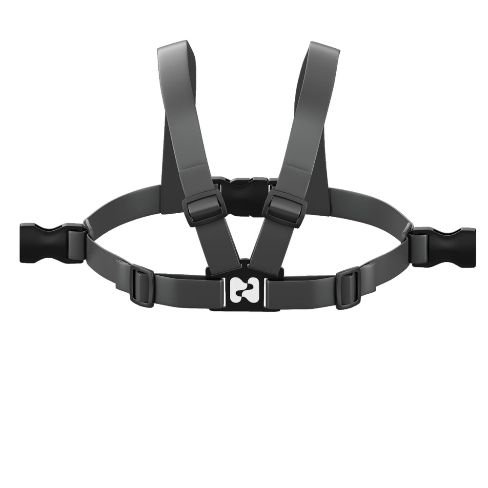 ROKA Harness on Stokke Tripp Trapp front view with secure silicone straps.