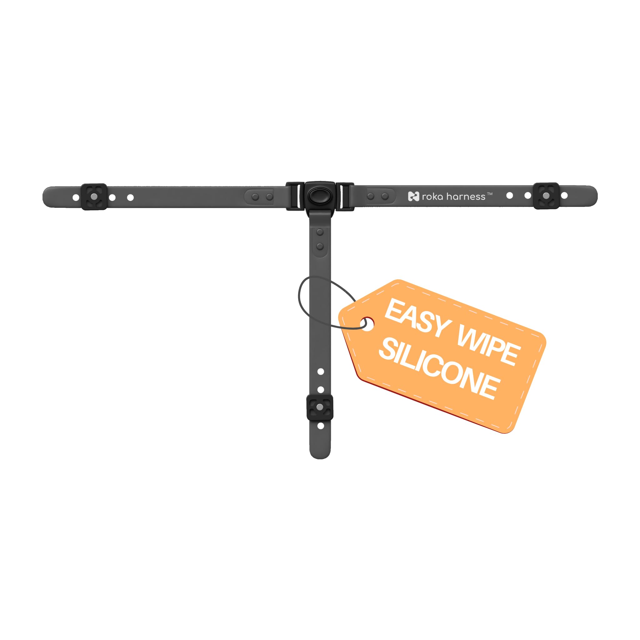 Roka Harness wipe-clean silicone straps closeup for easy spill cleanup.