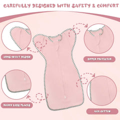 Roksuma transition swaddle shows 2-way zipper for easy changes at night.