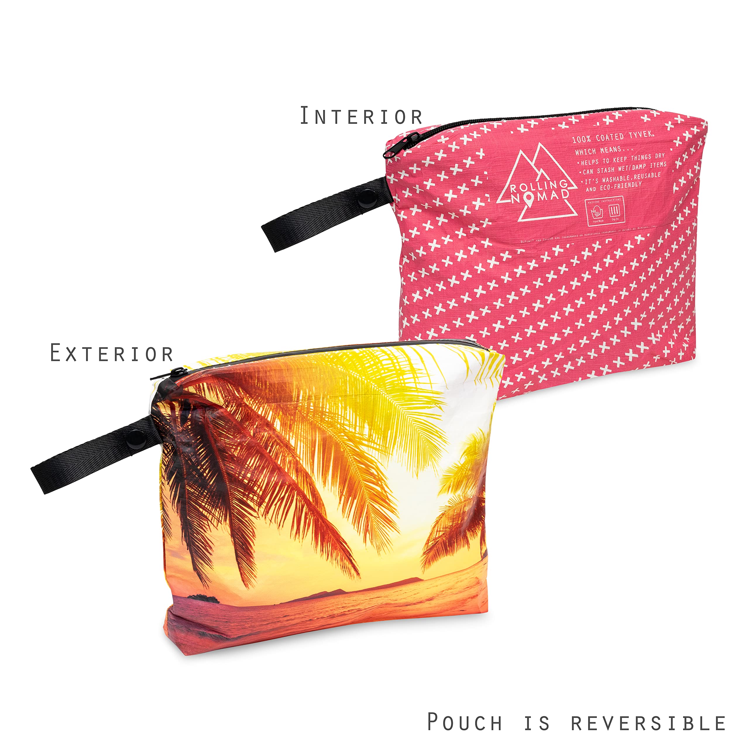 Rolling Nomad Tyvek pouch in beach-use scenario with dry items.