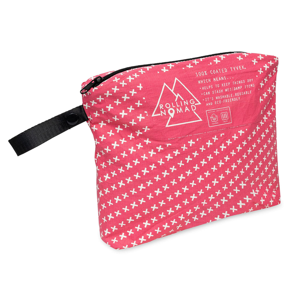 Rolling Nomad Tyvek pouch used for toiletries and cosmetics storage.