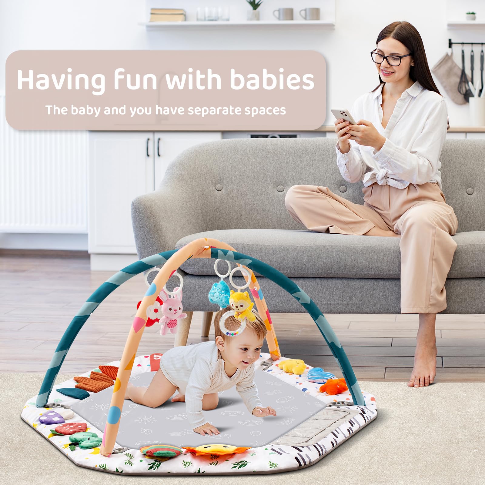 ROMAGIO detachable toys on gym mat including cognitive card