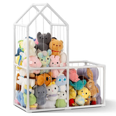 ROMAGIO stuffed animal storage assembly shows quick setup with a sturdy PVC frame.