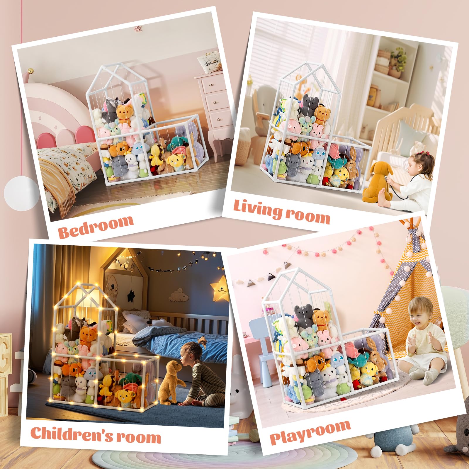 ROMAGIO easy-installation and stretch bands simplify organizing plushies.