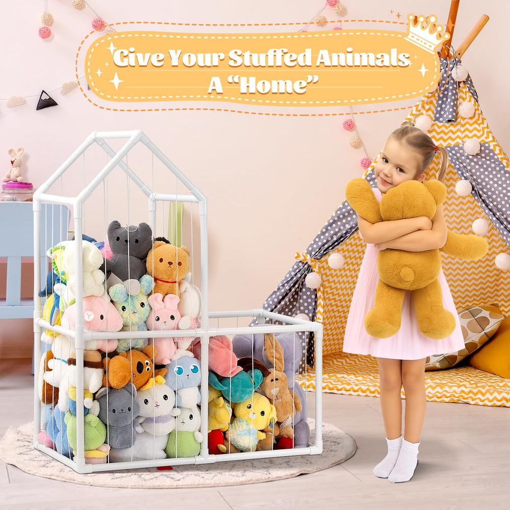 ROMAGIO stuffed animal storage large space holds many plush toys while keeping floors clear.