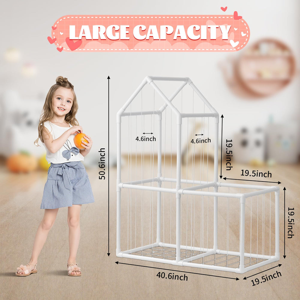 ROMAGIO stuffed animal zoo house design saves space and organizes toys in a kids' room.