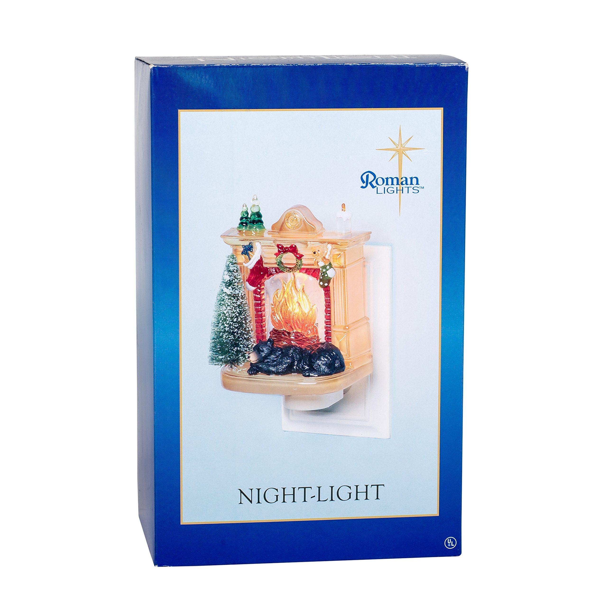 Roman Sleeping Winter Bear by Fireplace Night Light plugged into outlet for easy use