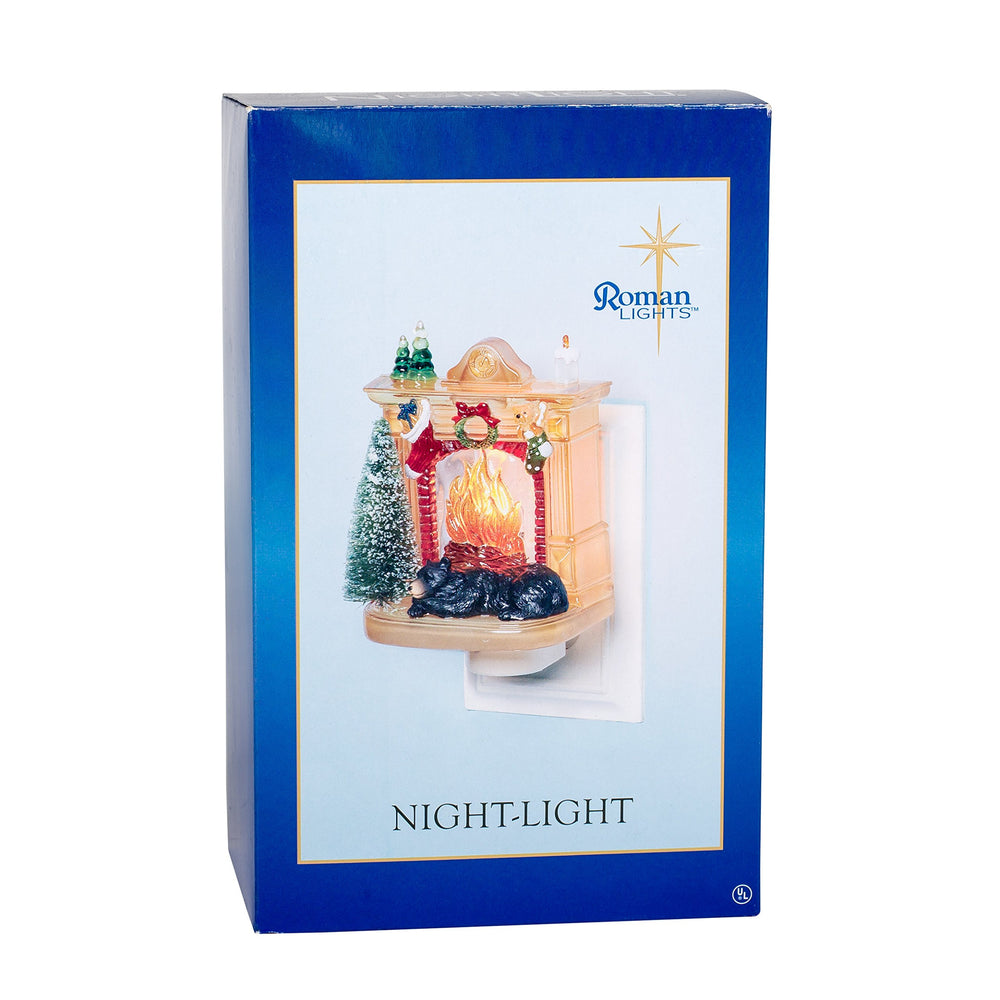 Roman Sleeping Winter Bear by Fireplace Night Light plugged into outlet for easy use