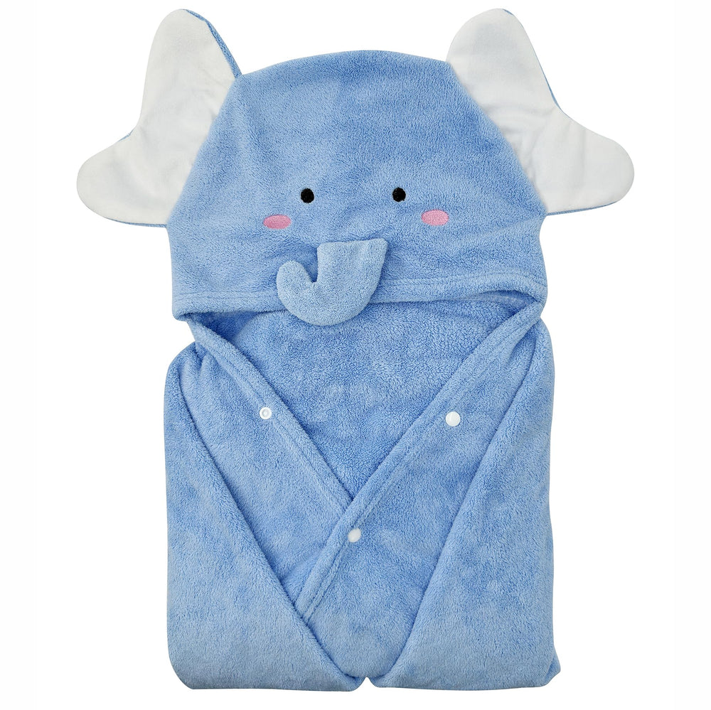 ROMASA hooded towel shows fixed buttons for easy on-off wearing