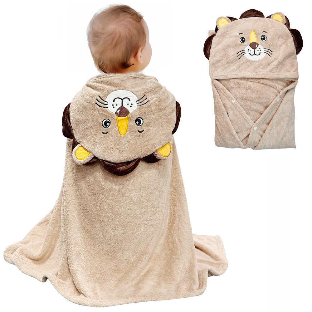 ROMASA baby bath towel hooded lion khaki shows cozy warmth after baths