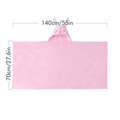 ROMASA pink rabbit hooded towel shows the ears and hood, great for drying hair.