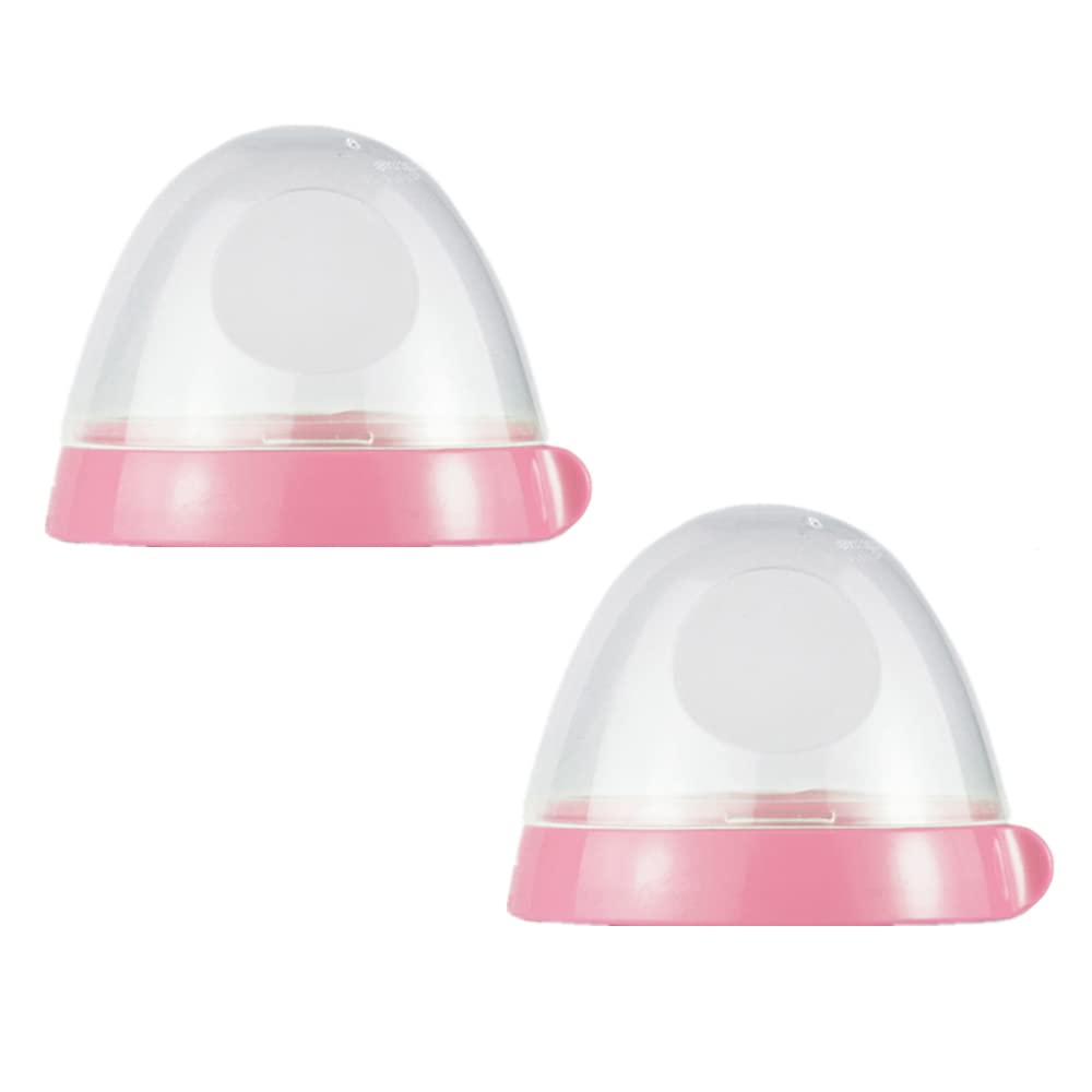 ROMIRUS baby bottle caps and pink collars side view showing secure fit for Comotomo bottles