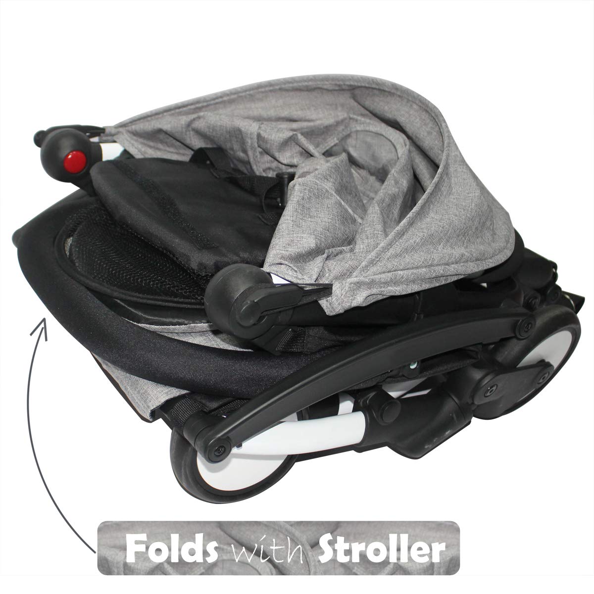 ROMIRUS bumper bar shown in a real-world stroller use-case for safer city walks.