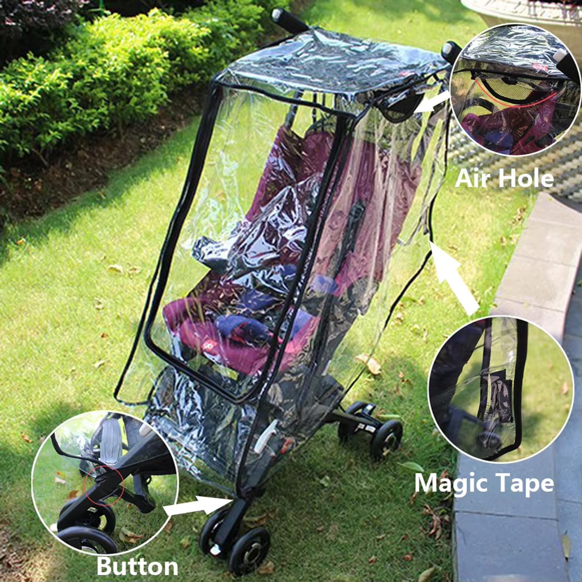 ROMIRUS clear material for crystal visibility while baby sits safely in stroller