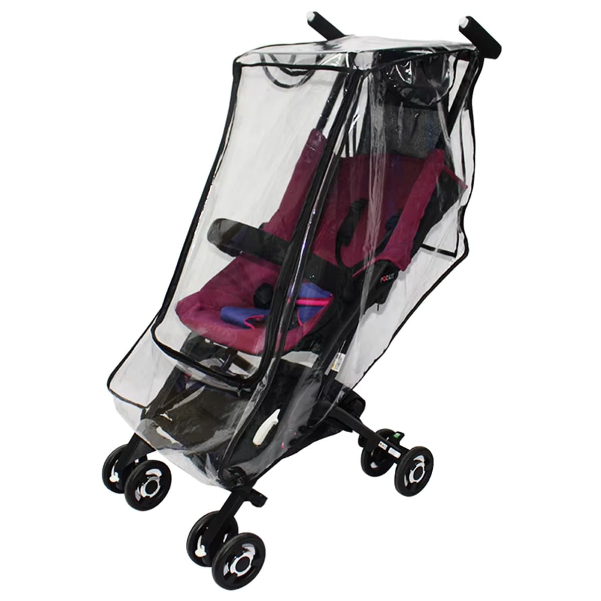 ROMIRUS rain cover side view shows transparent material for quick baby monitoring