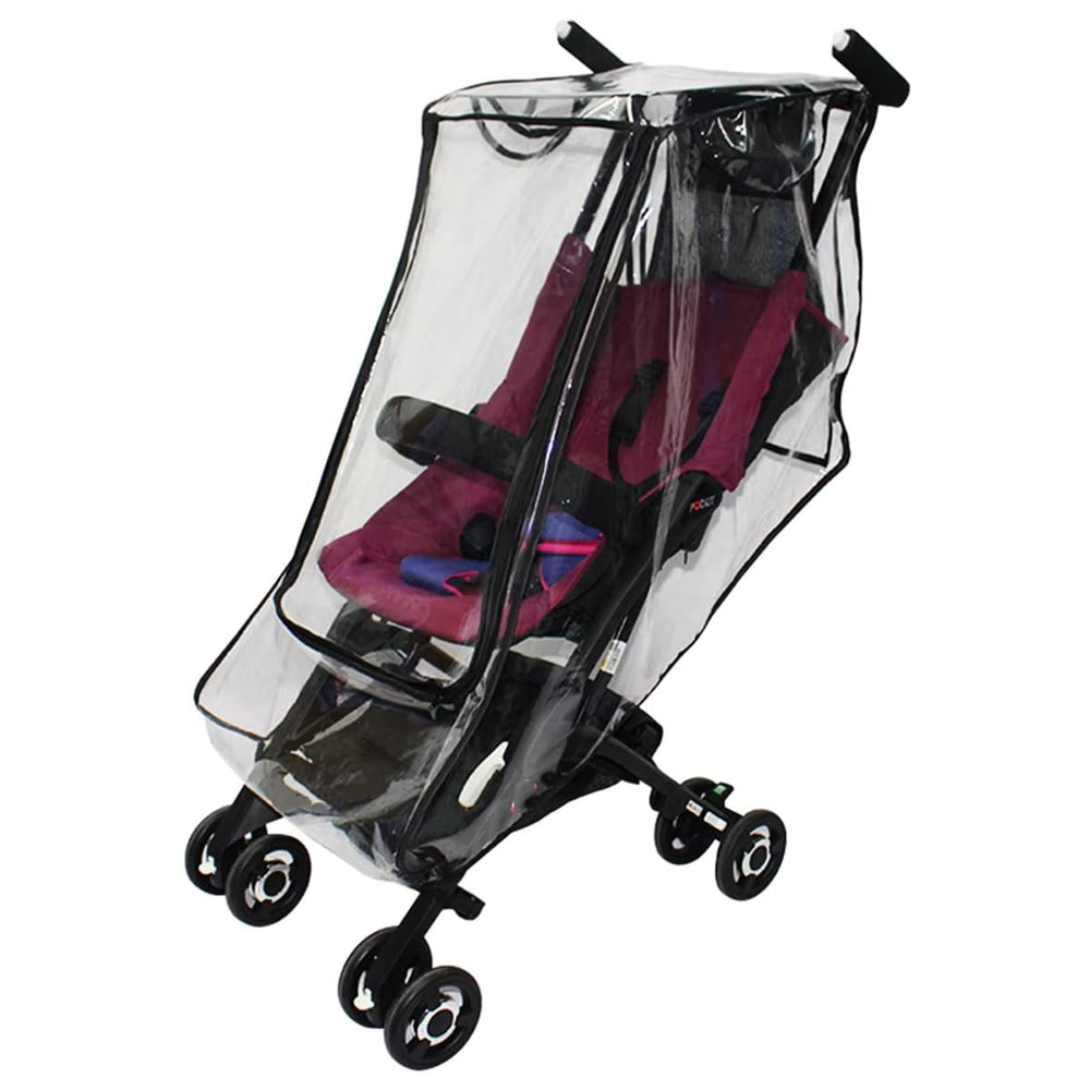ROMIRUS rain cover side view shows transparent material for quick baby monitoring