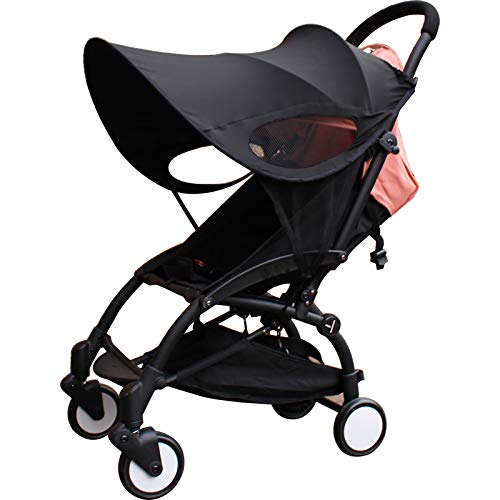 ROMIRUS sunshade extension shown on a YOYO stroller for shade during outdoor strolls.