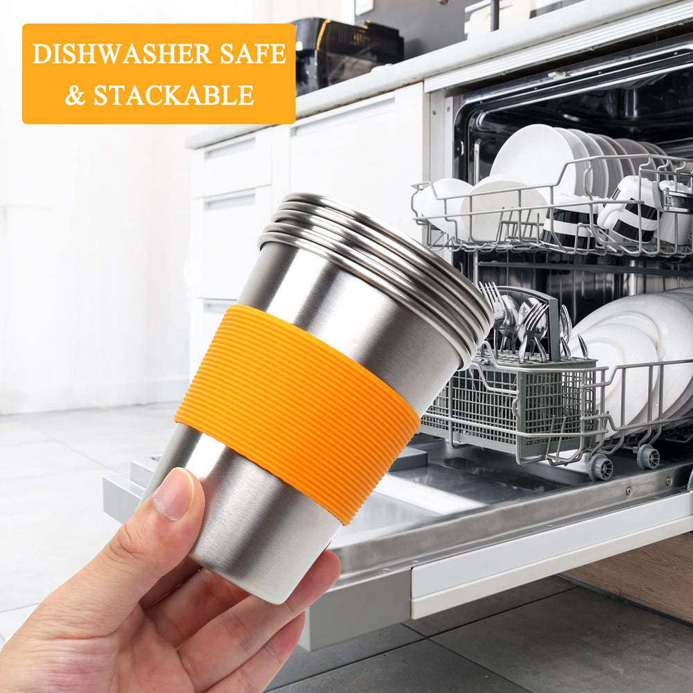 Rommeka 18-8 stainless-steel cups resist rust and stay durable through daily use.