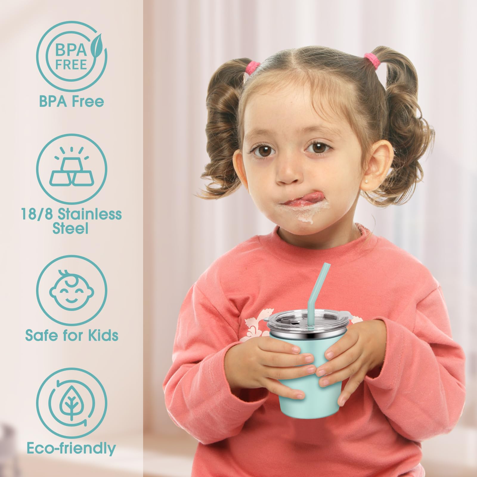 Rommeka Kids Cups silicone sleeves in vibrant colors provide secure, easy grip.
