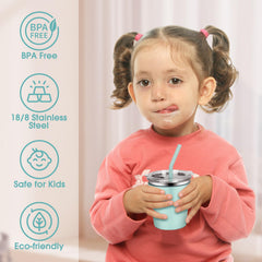 Rommeka Kids Cups silicone sleeves in vibrant colors provide secure, easy grip.