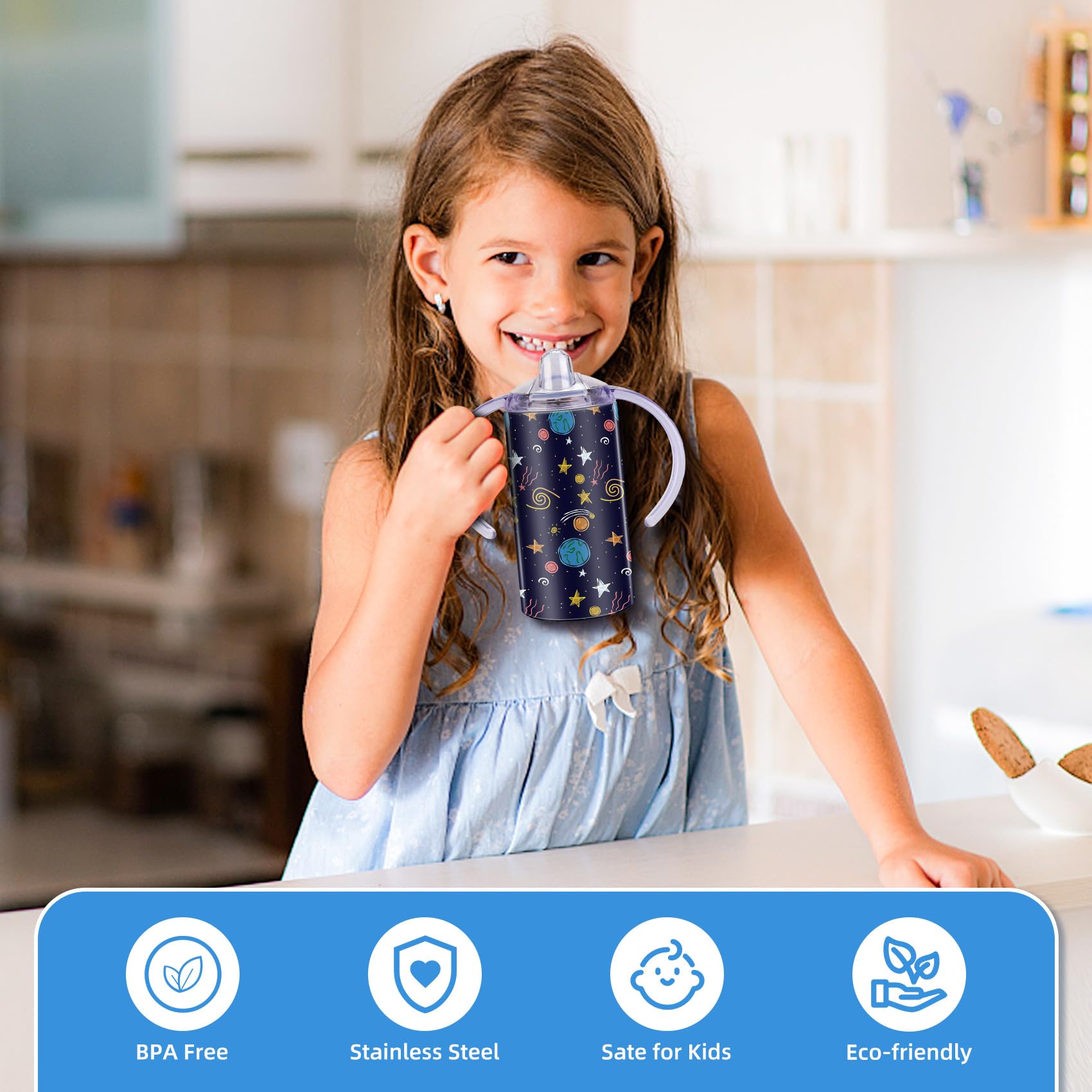 Rommeka sippy cup lid with handle showing spill-proof design for toddlers.