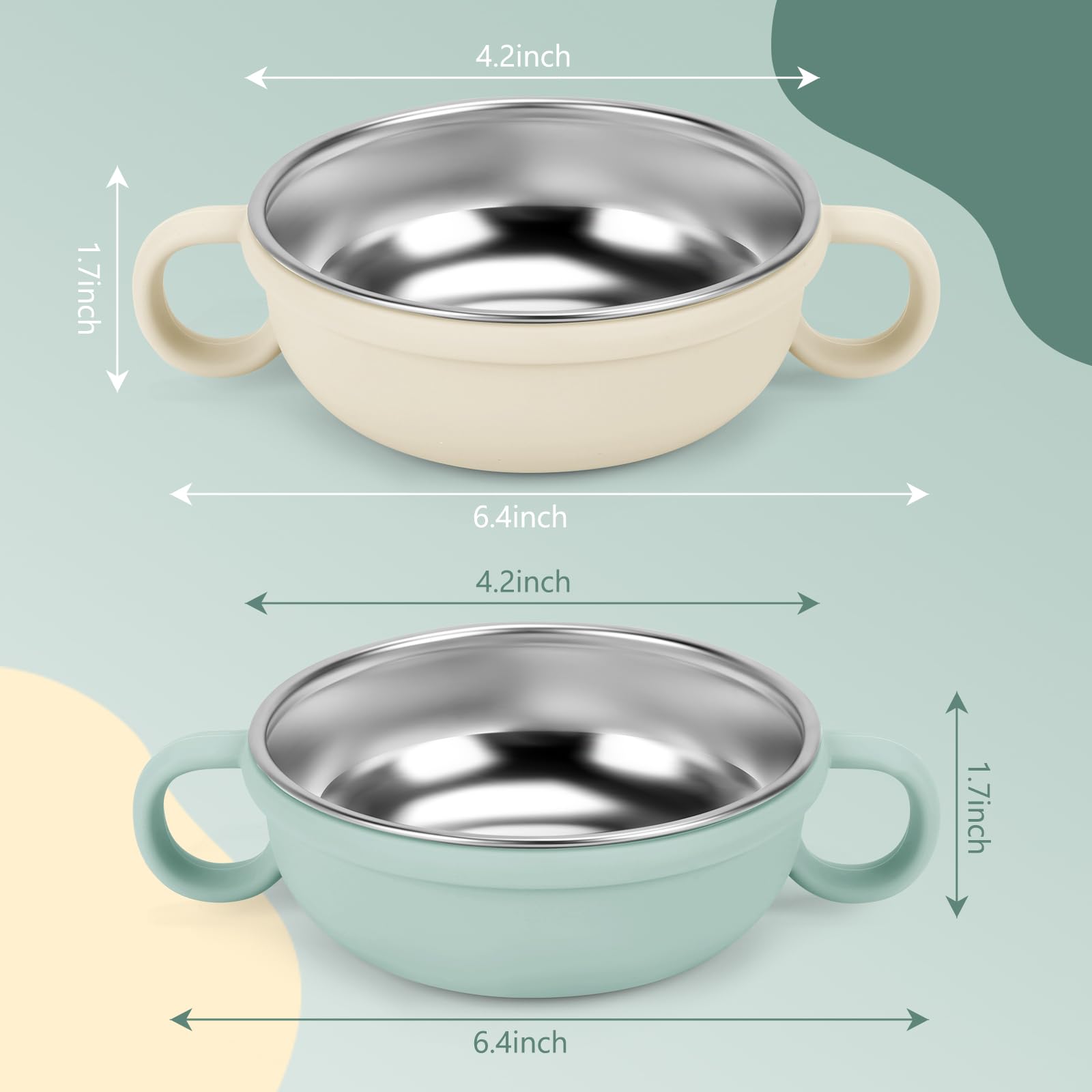 Rommeka stainless steel bowl held by small hands during cereals and fruits