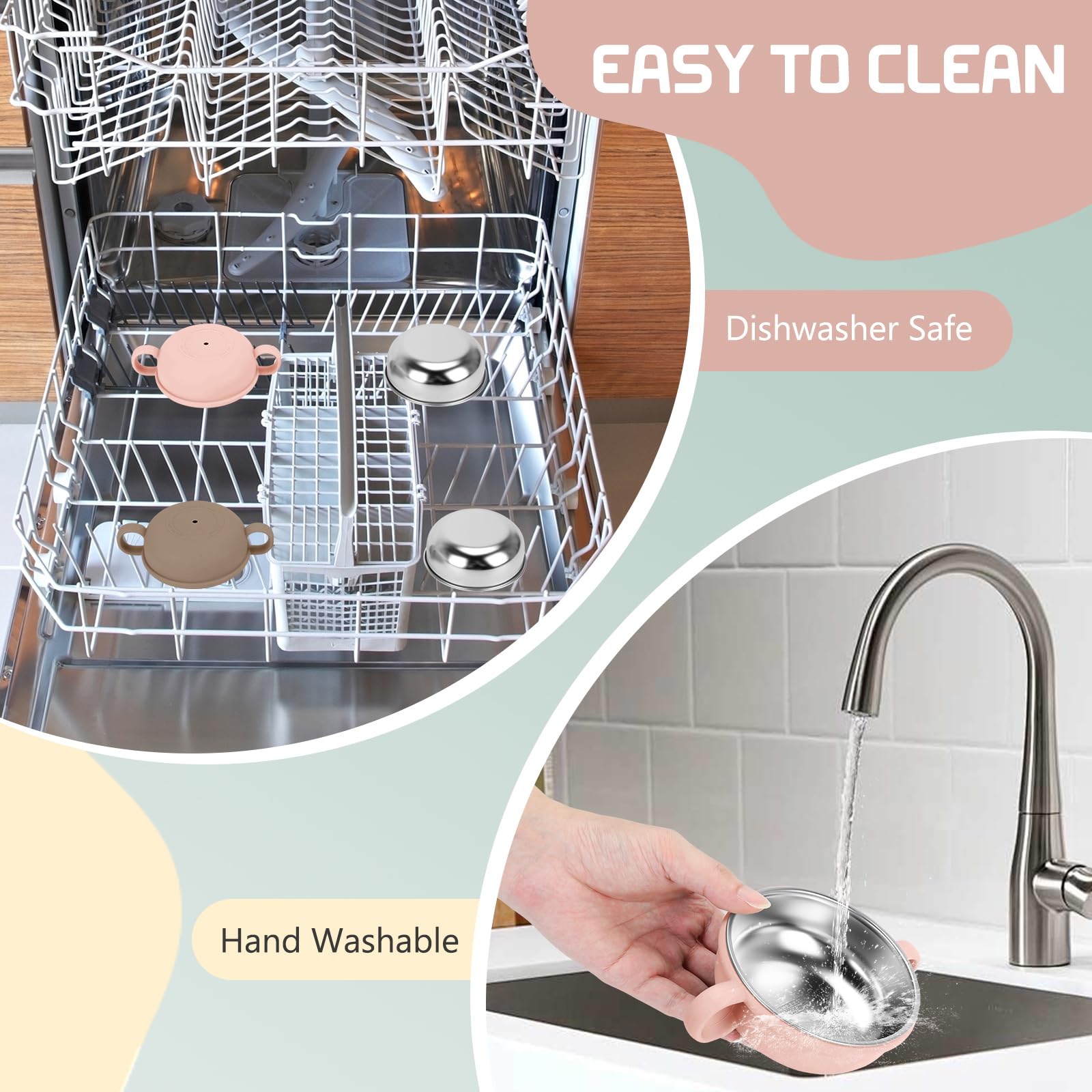 Rommeka 2-in-1 bowl interior steel core close-up emphasizes hygienic non-toxic material