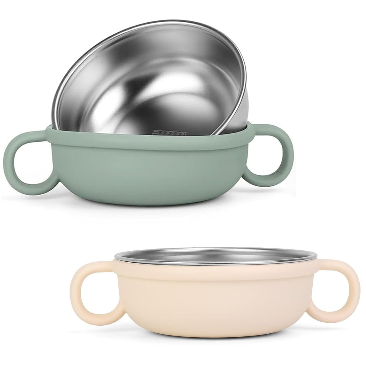 Rommeka stainless steel kid bowl with silicone shell for soft touch feeding