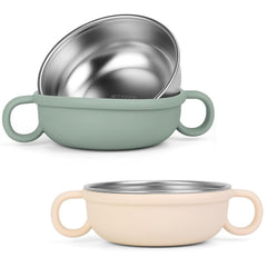 Rommeka stainless steel kid bowl with silicone shell for soft touch feeding