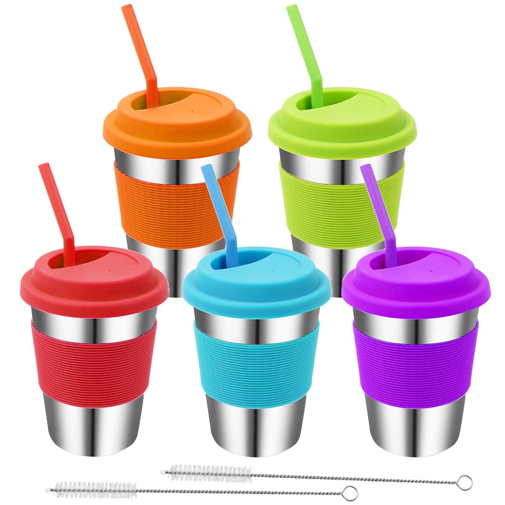 Rommeka stainless steel kids cups pack shot showing colorful sleeves for easy identification