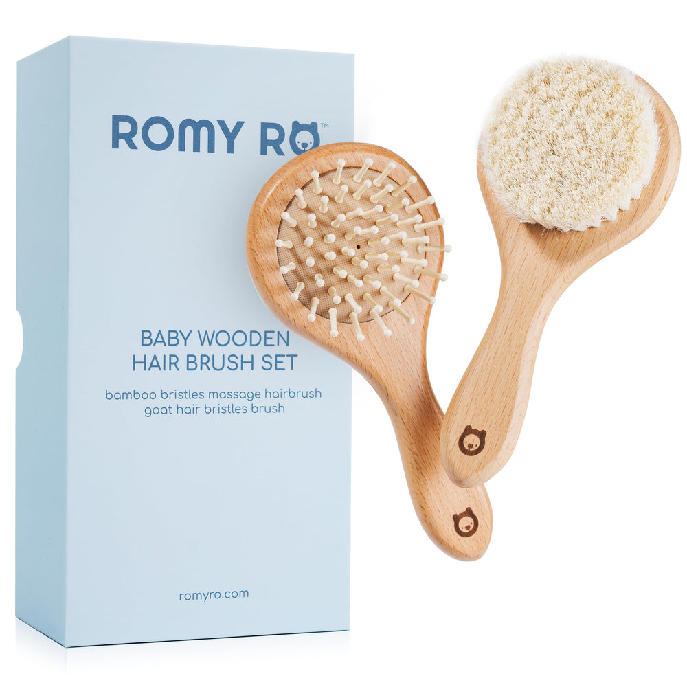 ROMY RO baby wooden brush set with bamboo bristles for gentle scalp care