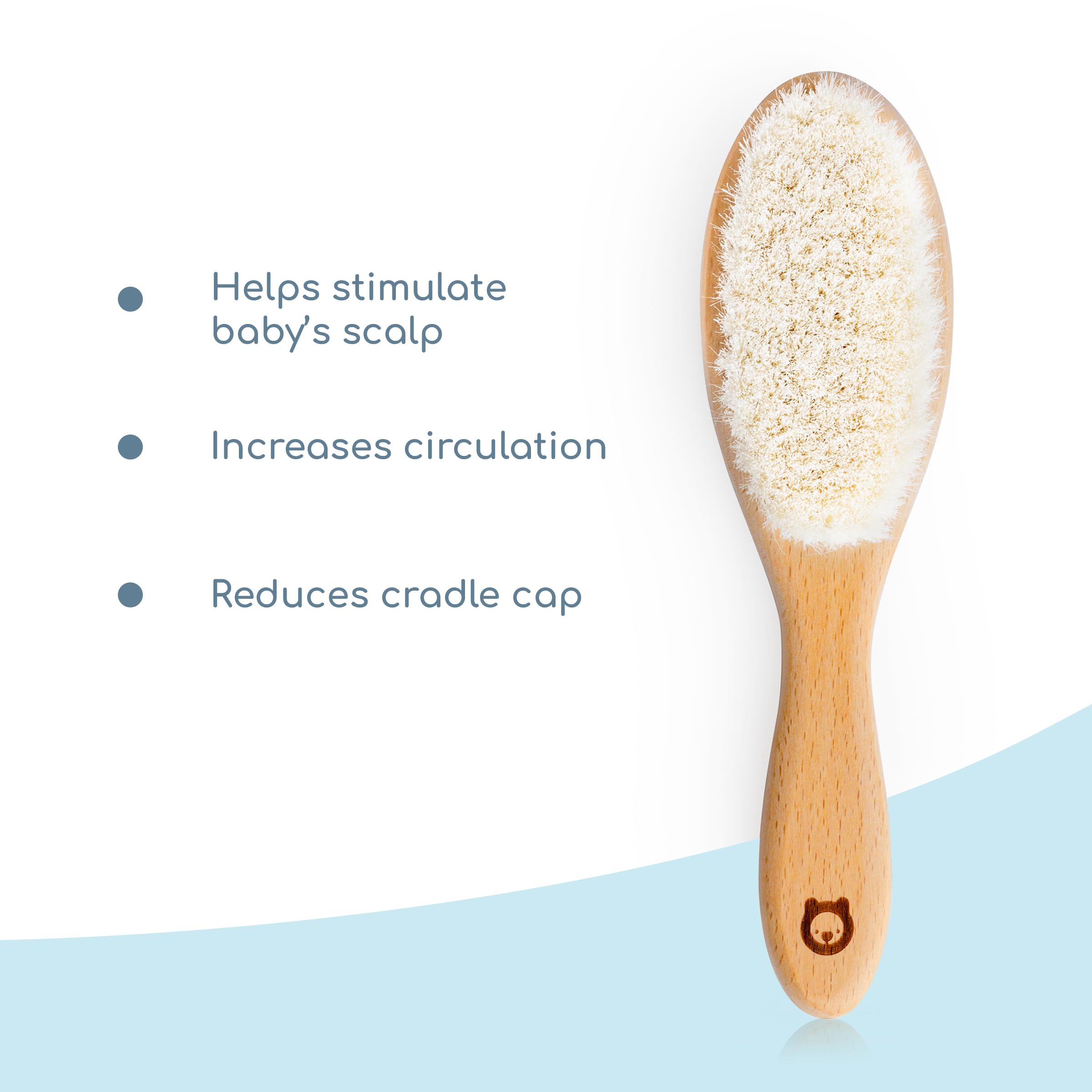 ROMY RO ergonomic oval handle enables comfy grooming for babies and toddlers.